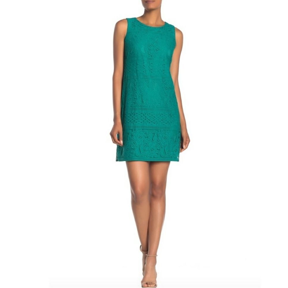 Eliza J Green Floral Lace Overlay Shift Dress 20W NEW Sleeveless Short Cocktail
